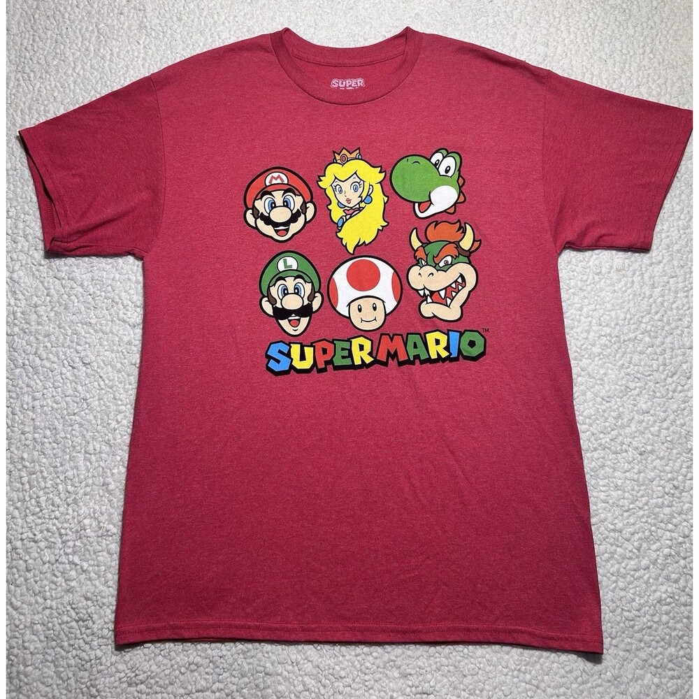 Nintendo Super Mario Bros Men's Red T-Shirt Size L Graphic Tee Hybrid Apparel
